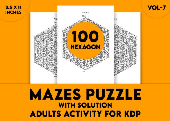 Adults Hard Hexagon Mazes Puzzles Vol-7
